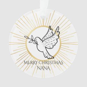 Nana Colombe avec Branche d'Olivier Or Blanc Noël
