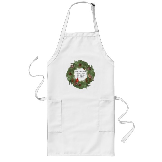 Nana Cookie Holiday Weihnachts-Wreath Kardinal Bir Lange Schürze (Vorne)
