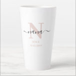 Nana Elegant Script Monogram Blush Pink Milchtasse<br><div class="desc">Letzte Tasse für eine neue Nana oder lange etablierte! die Sie mit dem Datum, an dem sie eine Großmutter wurden, personalisieren können. Dieses trendige minimalistische Design ist in einer dezenten Farbpalette aus Rosa, Schwarz und Weiß gehalten. Es hat ein Nana Monogramm, mit dem ersten Buchstaben N und dem Namen nana,...</div>