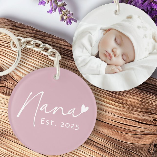 Nana Est Jahr handgeschriebene Schrift mit Herz-Fo Schlüsselanhänger (Nana Est year handwritten script with heart photo Keychain)
