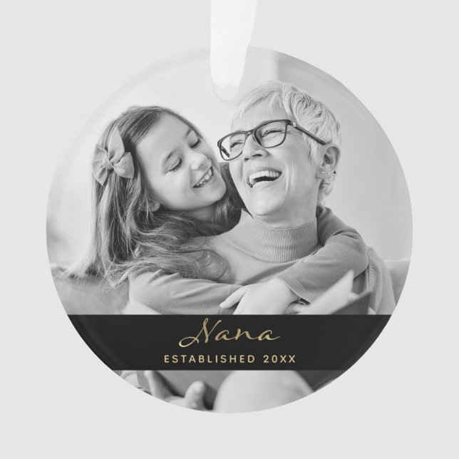 Nana Established | Foto Heart Black and Gold Ornament (Vorderseite)