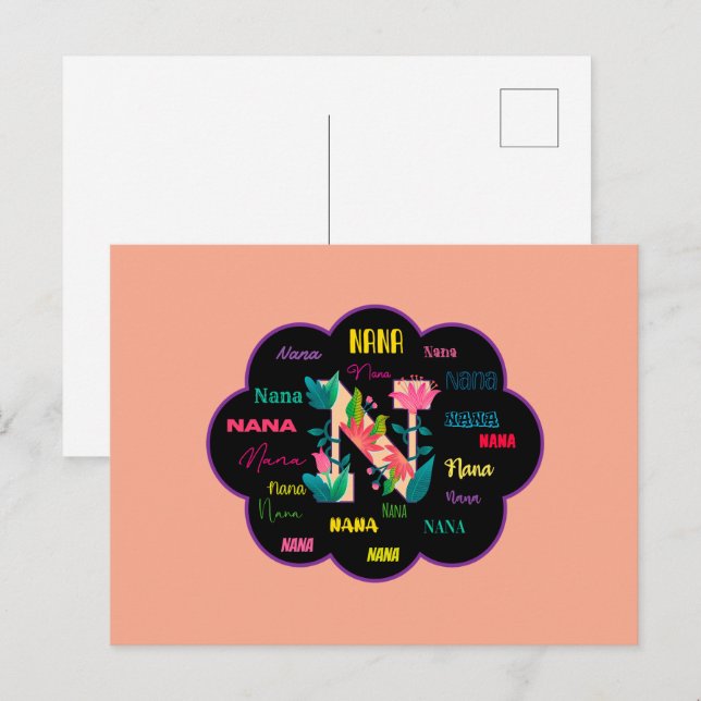 Nana Floral Blumen Name Initiale Postkarte (Vorne/Hinten)