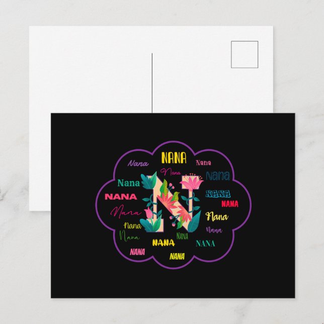 Nana Floral Blumen Name Initiale Postkarte (Vorne/Hinten)