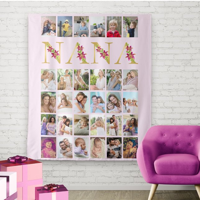 Nana Floral Letters 30 Vertikale FotoCollage Pink Wandteppich (Von Creator hochgeladen)