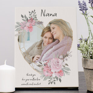 Nana Foto Gold Heart Shaped Pink Floral Frame Künstlicher Leinwanddruck