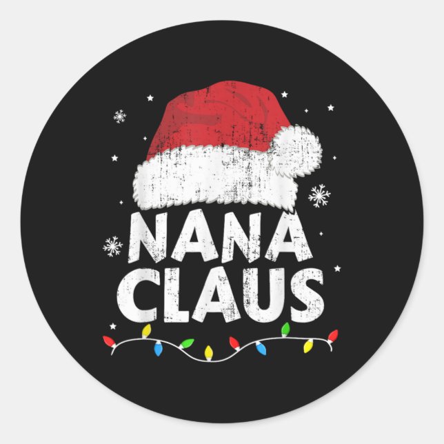 Nana Grandma Claus Christmas Lights Matching Famil Runder Aufkleber (Vorderseite)