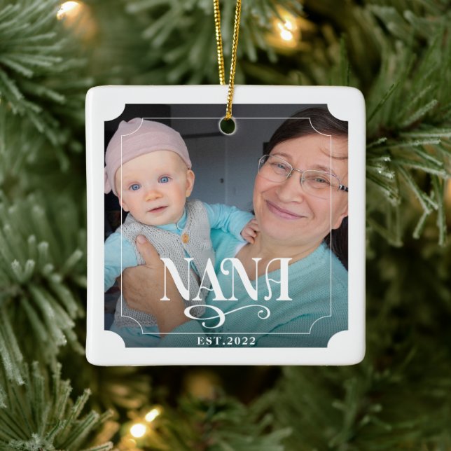 Nana Grandpa Jahr Etabliert 2 Foto Weihnachten Keramikornament (Baum)