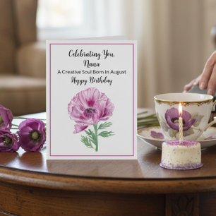 Nana Happy August Birthday Lila Poppy Karte