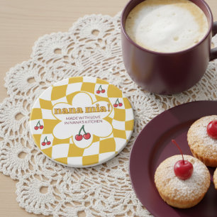 Nana Mia Retro Groovy Schachbrett und Kirsche Getränkeuntersetzer