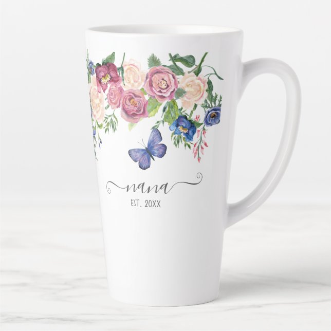 Nana Oma Ankündigung Wasserfarbe Rosa Blume Milchtasse (Rechts)