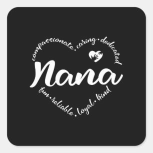 Nana, Oma Nana mit Herzwörtern Quadratischer Aufkleber