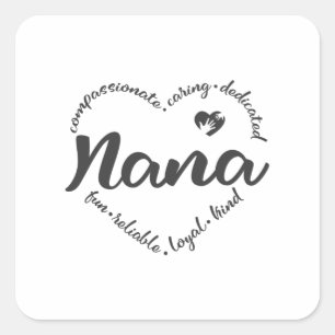 Nana, Oma Nana mit Herzwörtern Quadratischer Aufkleber