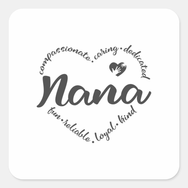 Nana, Oma Nana mit Herzwörtern Quadratischer Aufkleber (Vorderseite)
