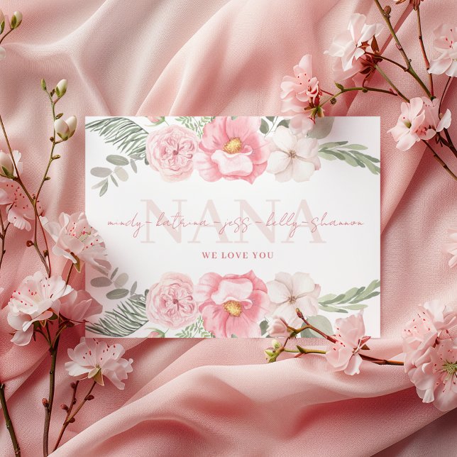 Nana Personalisiert Floral Grußkarte Dankeskarte (Celebrate Nana with this personalized watercolor floral greeting card! )
