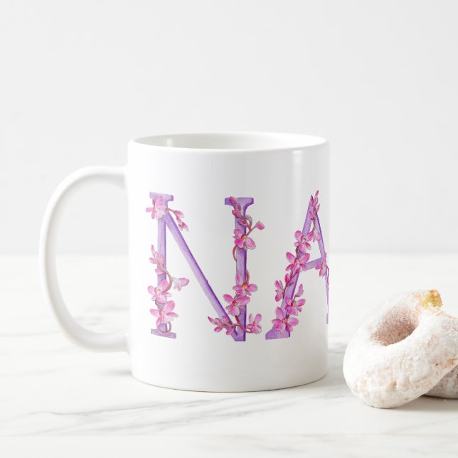 Nana-Text-Orchid lila-Rosa-Malerei Tasse (Mit Donut)