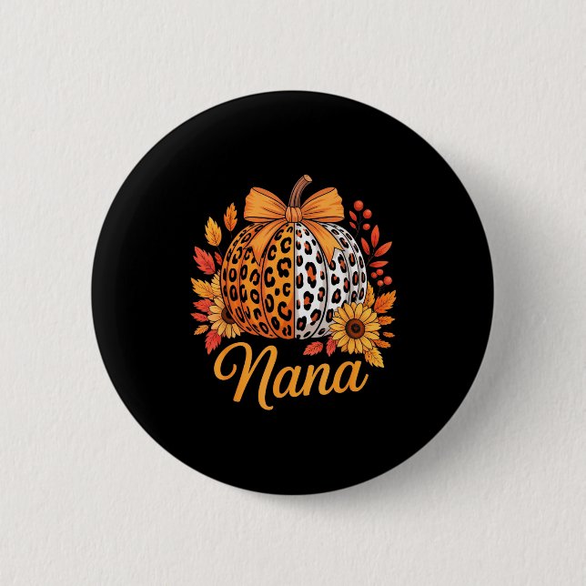 Nana Thanksgiving Leopard Pumpkin Sunflower Coquet Button (Vorderseite)