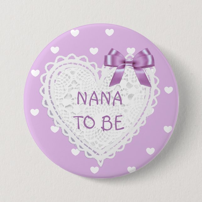Nana to be lila herzen Baby Shower Button (Vorderseite)
