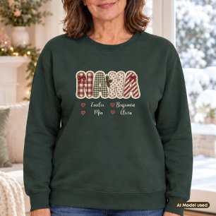 Nana Weihnachten Faux Patchwork Vier Kinder Namen Sweatshirt