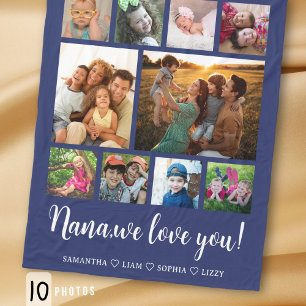 Nana wir lieben euch Enkel 10 Foto-Collage Navy  Fleecedecke