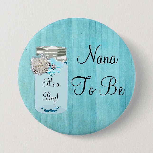 Nana zu Blue Mason Jar Rustic Shabby Button (Vorderseite)