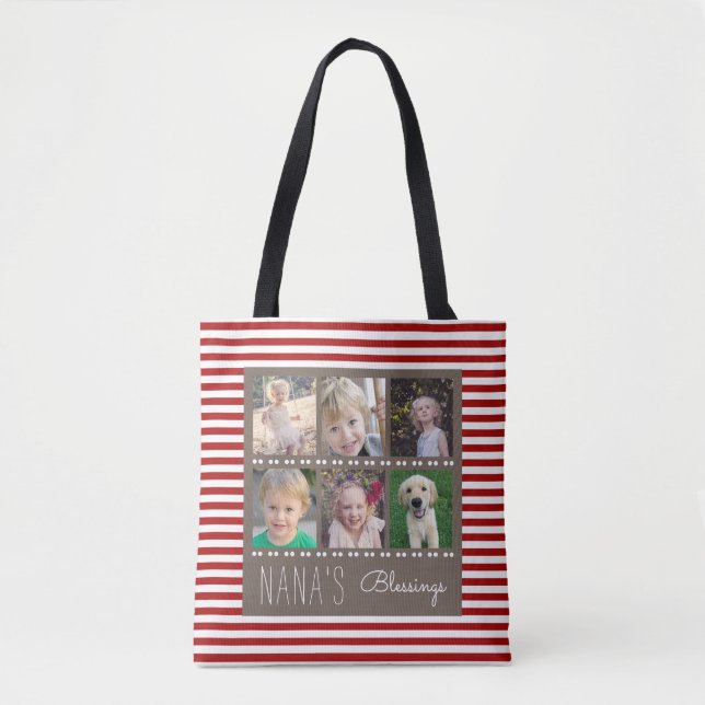 Nanas Blessings Foto Collage Red & White Stripes Tasche (Vorderseite)
