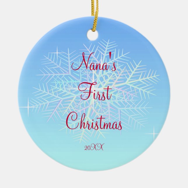 Nanas erste Weihnachtsschneeflocke-Verzierung Keramikornament (Vorne)