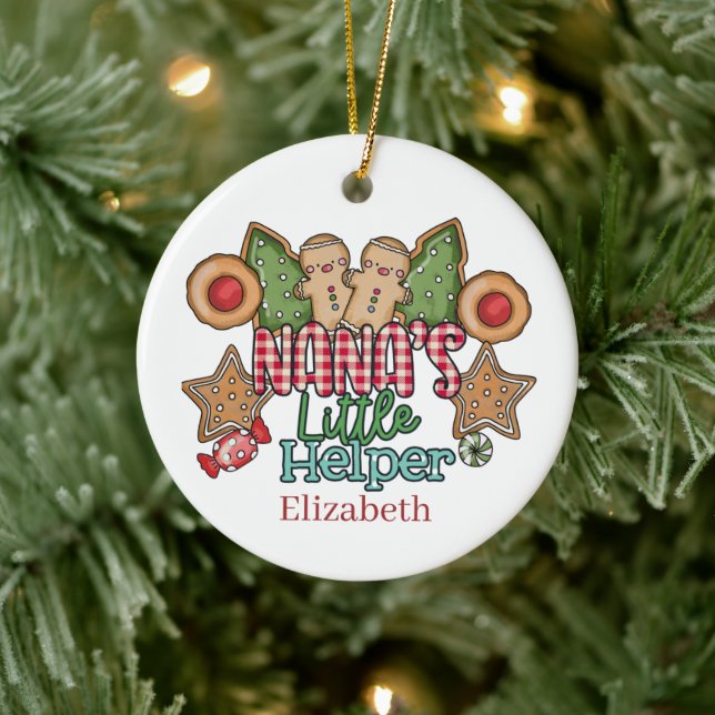 Nanas kleiner Helfer fügt Namensnachricht hinzu Keramik Ornament (Baum)