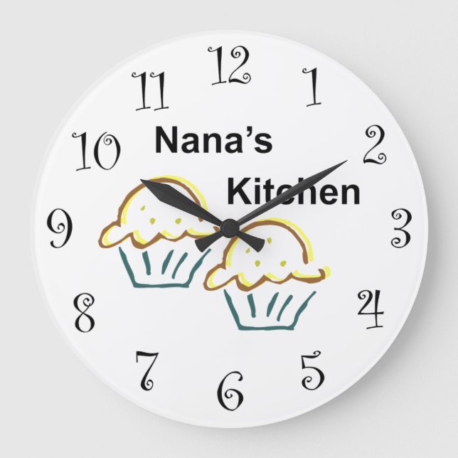Nanas Küchenuhr mit Muffins Große Wanduhr (Vorderseite)