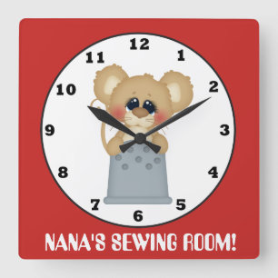 Nanas Nähraum niedliche Mausuhr Quadratische Wanduhr