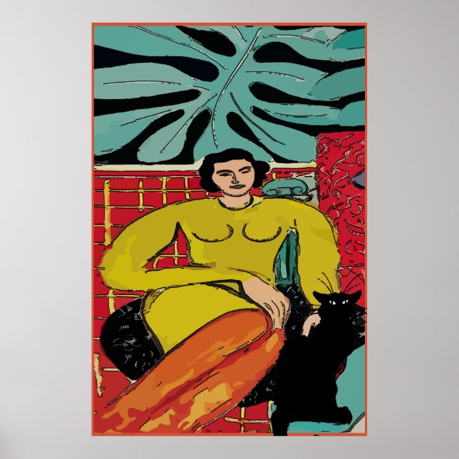 Nancy avec chat et fougères Poster (Devant)