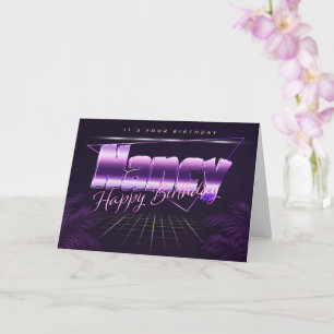 Nancy Name Prénom lila retro Carte Anniversaire