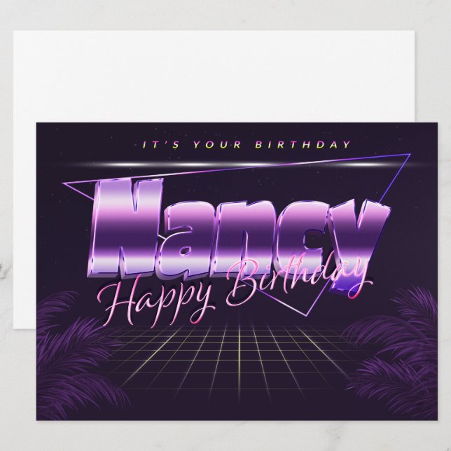 Nancy Name Prénom lila retro Carte Anniversaire (Devant / Derrière)
