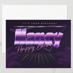 Nancy Name Prénom lila retro Carte Anniversaire