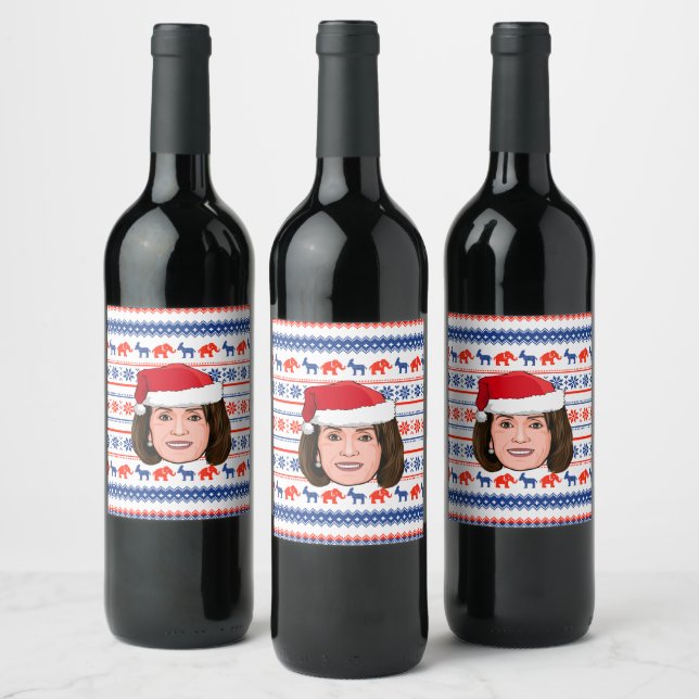 NANCY PELOSI Weihnachten Weinetikett (Flaschen)