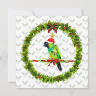 Nanday Conure Santa mit Holly-Blätter und Kranz Feiertagskarte