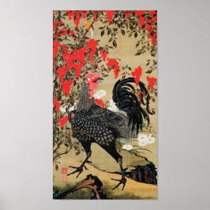 Nandina und Rooster Illustration von Ito Jakuchu Poster