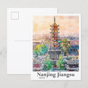 Nanjing Jiangsu China Aquarell-Skizze Handgezeichn Postkarte