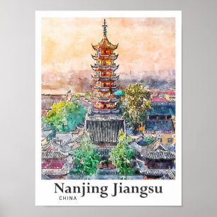 Nanjing Jiangsu China Aquarellskizze Handgezeichne Poster