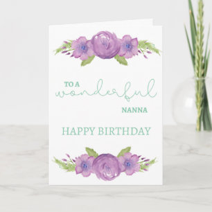 Nanna Birthday Card - Lila Aquarell-Blume Karte