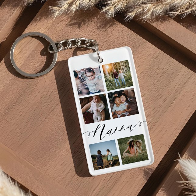 Nanna Script| Grandchildren Foto Grid Collage Schlüsselanhänger (Nanna Script | Grandchildren Photo Grid Collage Keychain)