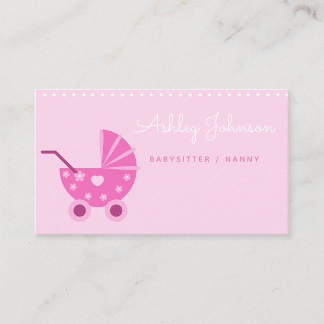 Nanny Babysitter Simple Niedlich Pink Stroller New Visitenkarte (Vorderseite)