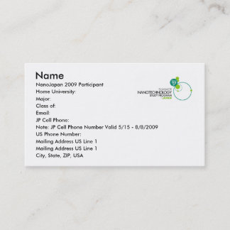 NanoJapan Visitenkarten Telefonnummerkarte