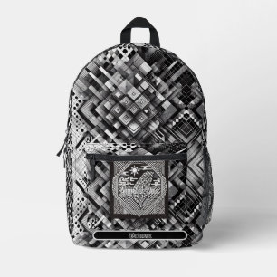 Nanometer Kariert Geometrie Land Taiwan Monogramm Bedruckter Rucksack