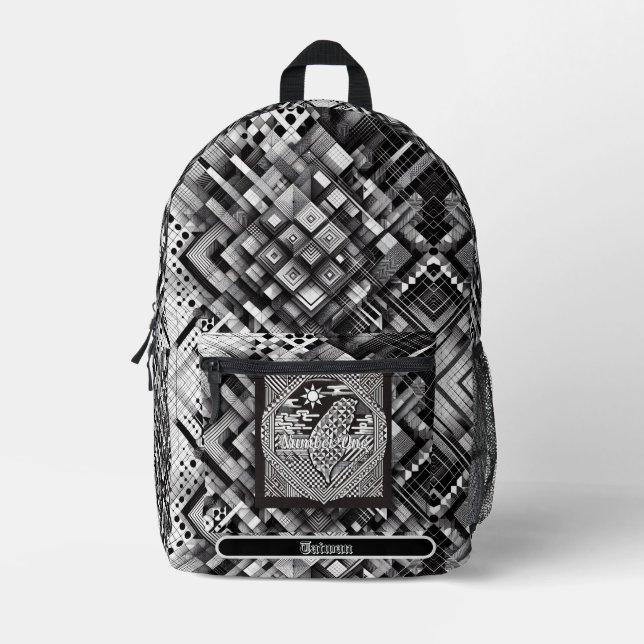 Nanometer Kariert Geometrie Land Taiwan Monogramm Bedruckter Rucksack (Vorderseite)