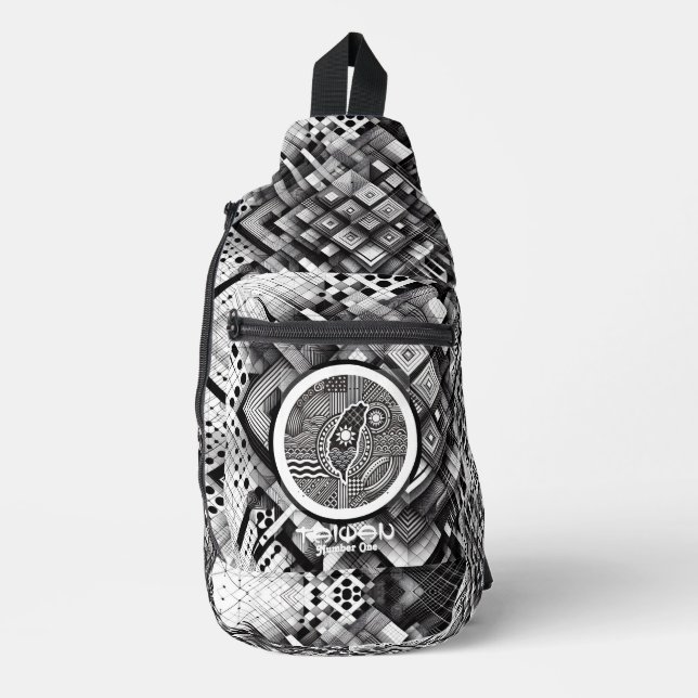 Nanometer Kariert Geometrie Land Taiwan Monogramm Crossbody Bag (Vorderseite)