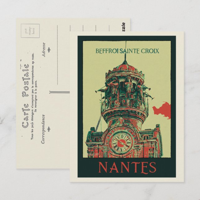 Nantes belfry Sainte Croix Frankreich Postkarte (Vorne/Hinten)