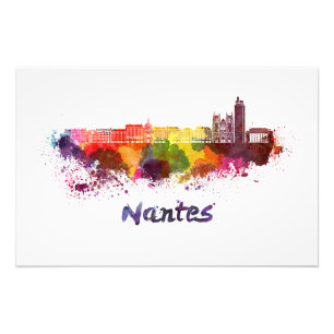 Nantes skyline im Watercolor Fotodruck