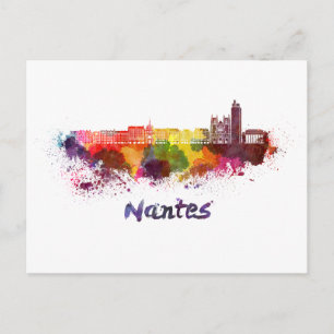 Nantes skyline im Watercolor Postkarte