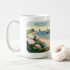 Nantucket Beach Hydrangeas Lighthouse Boat Retro Kaffeetasse