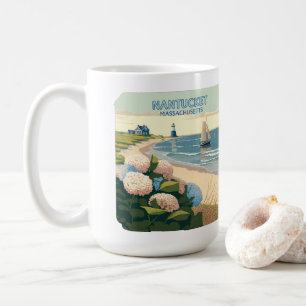 Nantucket Beach Hydrangeas Lighthouse Boat Retro Kaffeetasse